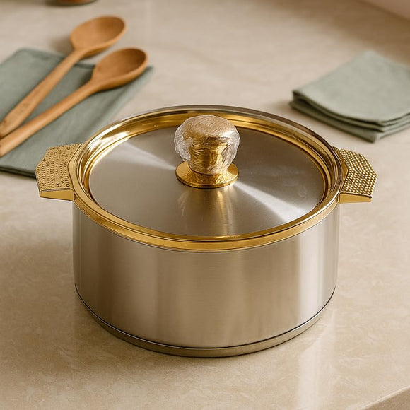 Comfy Homes Inner Stainless Steel Casserole | BPA Free | Food Grade | Easy to Carry | Easy to Store | Chapati | Roti | Curd Maker (Mettalic Yellow (2000Ml) (Set of 1))