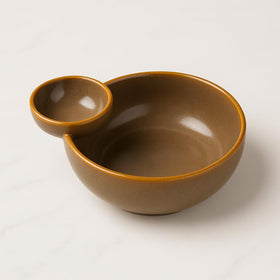 Comfy Homes Ceramic Dual Delight Chip and Dip Platter | Elegant Stoneware Snack & Dinner Plate | Stylish Brown Modern Design | Ideal for Starters, Snacks, Desserts & Parties