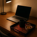 Comfy Homes Durable Multi-Use Premium Printed Rectangular Melamine Serve Ware Set with 3 Trays (Small, Medium & Large) (Mystery Red)-6