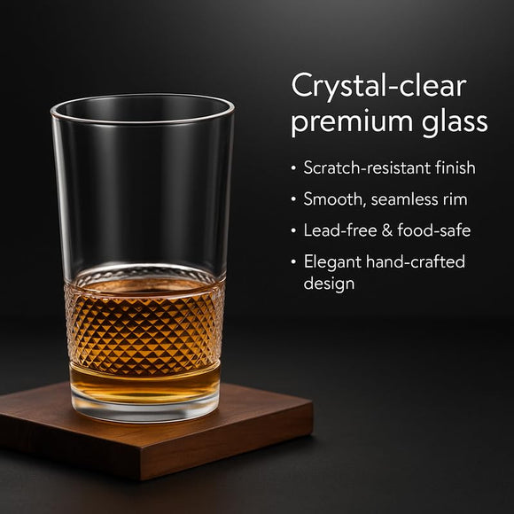 Comfy Homes Premium 300 ml Glass Set, Pack of 6 | Stylish Lead-Free Drinking Glasses for Water, Whiskey, Cocktail, Colddrink & Juice | Elegant Glassware for Home, Bar & Party Use (Lumen)
