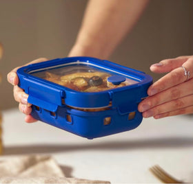 Comfy Homes Collapsible Silicone Container Set | Lunch & Storage Box for School, Office | Easy to carry and Durable (Glass (Sillicone Cover), Set of 1) (640ml) - 0