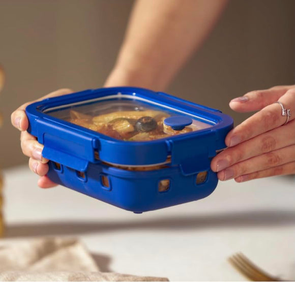 Comfy Homes Collapsible Silicone Container Set | Lunch & Storage Box for School, Office | Easy to carry and Durable (Glass (Sillicone Cover), Set of 1) (640ml)