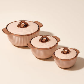 Comfy Homes Set of 3 Casseroles, 1000 2000 3000 ML | Inner Stainless Steel & Outer Plastic Material | BPA Free, Food Grade Hot Pot | Easy to Carry Insulated Roti, Chapati & Kitchen Storage Set(Peach) - 0