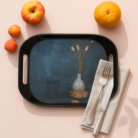 Comfy Homes Durable Multi-Use Premium Printed Rectangular Melamine Serve Ware Set with 3 Trays (Small, Medium & Large) (Quiet Blue) - 0