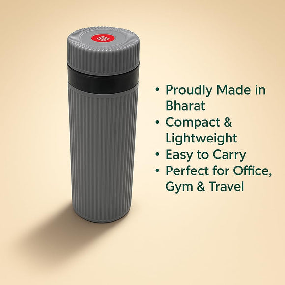 Comfy Homes 500ml Water Bottle | Inner Steel Insulation Keeps Drinks Hot & Cold for Hours | Compact, Lightweight & Leakproof | Ideal for Travel, Office, Gym, School & Outdoor Use (Grey)