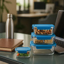 Comfy Homes Collapsible Glass Container Set | Lunch & Storage Box for School, Office | Easy to carry and Durable | 370ml, 640ml, 1040ml, 1500ml (Glass, 4)-5