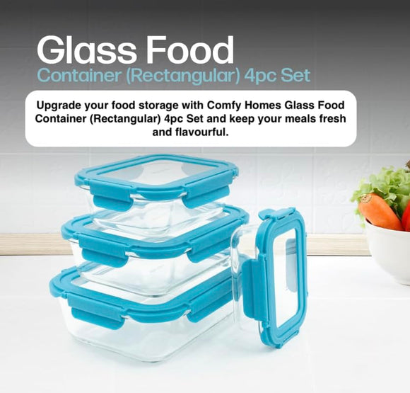 Comfy Homes Collapsible Glass Container Set | Lunch & Storage Box for School, Office | Easy to carry and Durable | 370ml, 640ml, 1040ml, 1500ml (Glass, 4)