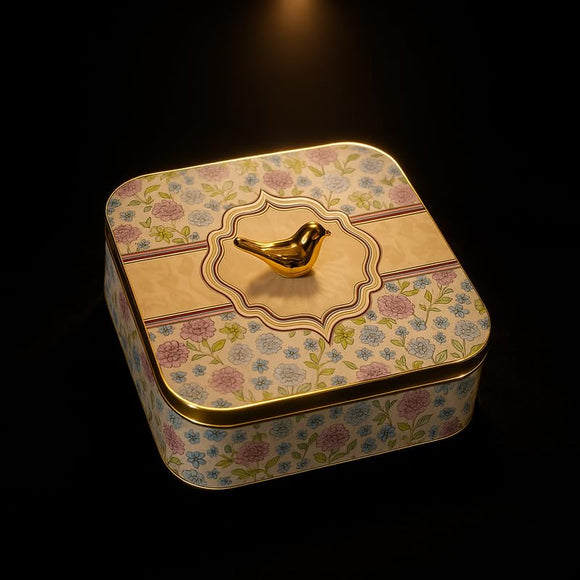 Comfy Homes Multipurpose Container | 4-Section Dry Fruit & Snack Storage Box | Elegant Design Square Shape Dry Food Organizer | Serving Platter & Gift Box for Home & Festive Use (Regenta Flora)