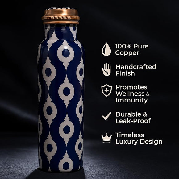 Comfy Homes 100% Copper Water Bottle, 1 Litre | Durable, Leak Proof & Rust Proof | Handicraft Finish & Timeless Luxury Design | Non-Toxic, BPA Free, Boosts Immunity & Yoga Health Benefits (Eternal)