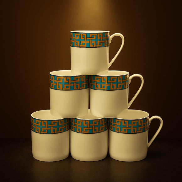 Comfy Homes Bone China Mugs, Set of 6 | Lightweight, Durable, Lead Free, Food Safe, Scratch Resistant with Premium Design | Tea/Chai Cups for Gifting, Home, Office Use & All Occasion (Chique)