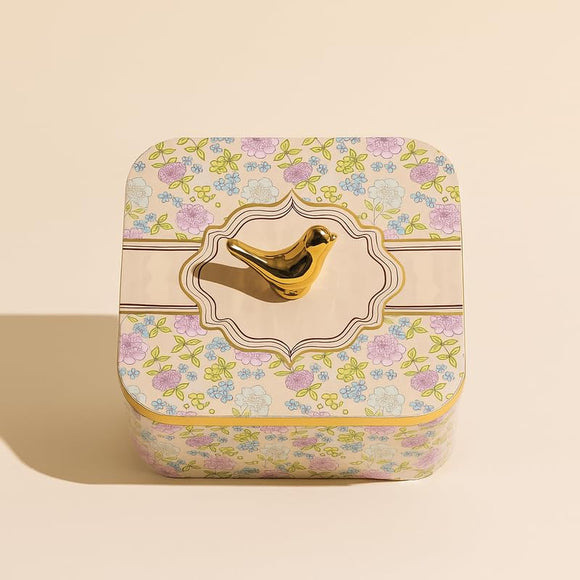 Comfy Homes Multipurpose Container | 4-Section Dry Fruit & Snack Storage Box | Elegant Design Square Shape Dry Food Organizer | Serving Platter & Gift Box for Home & Festive Use (Regenta Flora)