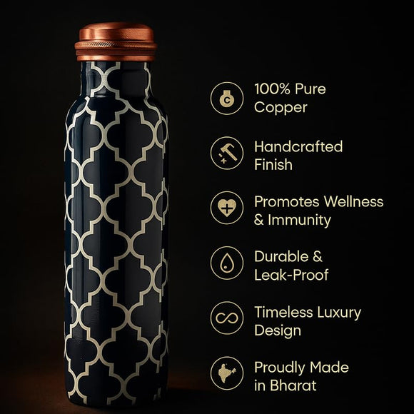 Comfy Homes 100% Copper Water Bottle, 1 Litre | Durable, Leak Proof & Rust Proof | Handicraft Finish & Timeless Luxury Design | Non-Toxic, BPA Free, Boosts Immunity & Yoga Health Benefits (Elite)