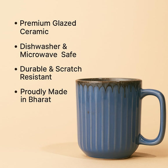 Comfy Homes Ceramic Milk and Coffee Mug | Premium Stoneware Cup for Hot & Cold Beverages | Stylish Brown Modern Design | Perfect for Tea, Milk, Coffee & Gifting (Rustic Blue)