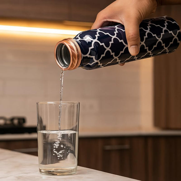 Comfy Homes 100% Copper Water Bottle, 1 Litre | Durable, Leak Proof & Rust Proof | Handicraft Finish & Timeless Luxury Design | Non-Toxic, BPA Free, Boosts Immunity & Yoga Health Benefits (Elite)
