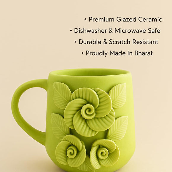 Comfy Homes Ceramic Milk and Coffee Mug | Premium Stoneware Cup for Hot & Cold Beverages | Stylish Brown Modern Design | Perfect for Tea, Milk, Coffee & Gifting (Green)