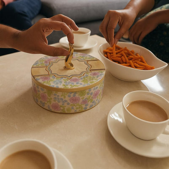 Comfy Homes Dry Fruit Container Collection | Dry Food Storage Box I Gifting Use I Multi-Purpose Box I Serving Platter with 4 section (Floral Bliss)