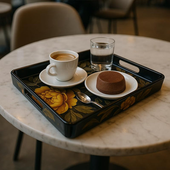 Comfy Homes Durable Multi-Use Premium Printed Rectangular Melamine Serve Ware Set with 3 Trays (Small, Medium & Large) (Yellow Lotus)