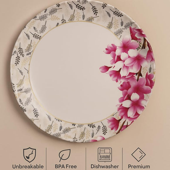 Comfy Homes 41 Pcs Melamine Dinner Set | Round Design with Dinner Plates, Small Plates, Serving Tray, Bowls with Lids, Spoons & Serving Spoons | Unbreakable & Lightweight Dinnerware (Heritage Gold)