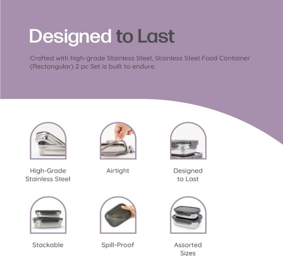 Comfy Homes Stainless Steel Container Set of 2 | Lunch & Storage Box for School, Office | Easy to carry and Durable | 300ml + 600ml