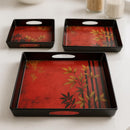 Comfy Homes Durable Multi-Use Premium Printed Rectangular Melamine Serve Ware Set with 3 Trays (Small, Medium & Large) (Mystery Red)-1