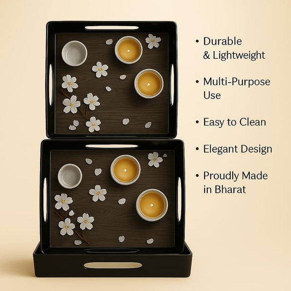 Comfy Homes Durable Multi-Use Premium Printed Rectangular Melamine Serve Ware Set with 3 Trays (Small, Medium & Large) (Coffee Tray)