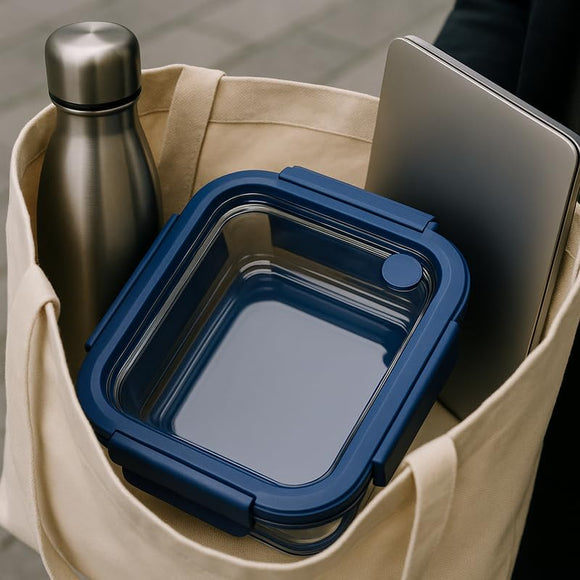 Comfy Homes Collapsible Silicone Container Set | Lunch & Storage Box for School, Office | Easy to carry and Durable (Glass (Sillicone Cover), Set of 1) (640ml)