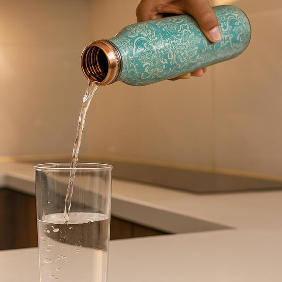 Comfy Homes 100% Copper Water Bottle, 1 Litre | Durable, Leak Proof & Rust Proof | Handicraft Finish & Timeless Luxury Design | Non-Toxic, BPA Free, Boosts Immunity & Yoga Health Benefits (Zen)
