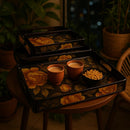 Comfy Homes Durable Multi-Use Premium Printed Rectangular Melamine Serve Ware Set with 3 Trays (Small, Medium & Large) (Yellow Lotus)-3