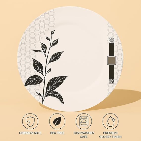 40 Pcs Melamine Dinner Set | Round Design with Dinner Plates, Small Plates, Serving Tray, Bowls with Lids, Spoons & Serving Spoons | Unbreakable & Lightweight Dinnerware (Matte Black)