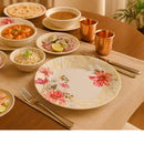 40 Pcs Melamine Dinner Set | Round Design with Dinner Plates, Small Plates, Serving Tray, Bowls with Lids, Spoons & Serving Spoons | Unbreakable & Lightweight Dinnerware (Golden Lining)-4