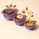 Comfy Homes Set of 3 Casseroles, 1000 2000 3000 ML | Inner Stainless Steel Outer Plastic Material | BPA Free, Food Grade Hot Pot | Easy to Carry Insulated Roti, Chapati & Kitchen Storage Set (Purple)-3