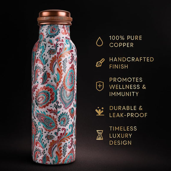 Comfy Homes 100% Copper Water Bottle, 1 Litre | Durable, Leak Proof & Rust Proof | Handicraft Finish & Timeless Luxury Design | Non-Toxic, BPA Free, Boosts Immunity & Yoga Health Benefits (Prestige)