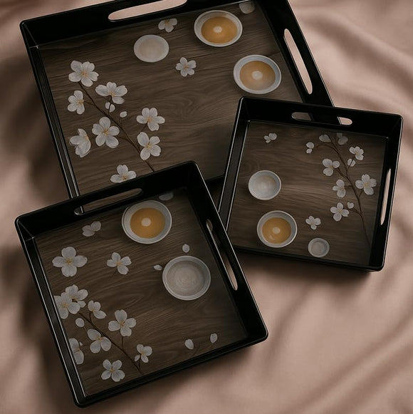 Comfy Homes Durable Multi-Use Premium Printed Rectangular Melamine Serve Ware Set with 3 Trays (Small, Medium & Large) (Coffee Tray)