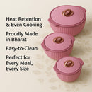 Comfy Homes Set of 3 Casseroles, 1000 2000 3000 ML | Inner Stainless Steel & Outer Plastic Material | BPA Free, Food Grade Hot Pot | Easy to Carry Insulated Roti, Chapati & Kitchen Storage Set (Pink)-6