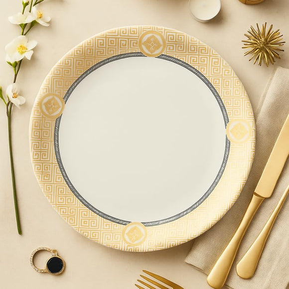 Comfy Homes Round Melamine 41 Pcs Dinner Set | 6 Dinner Plates, 6 Small Plates, 1 Serving Tray, 3 Big Serving Bowls with Lid, 12 Small Bowls, 6 Spoons, 4 Serving Spoons (Rajwada Royale)