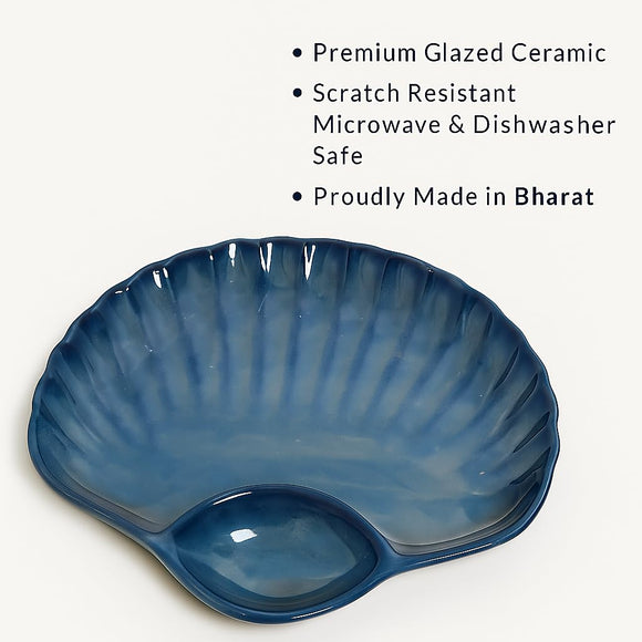 Comfy Homes Ceramic Serving Platter | Elegant Stoneware Snack & Dinner Plate | Stylish Brown Modern Design | Ideal for Starters, Snacks, Desserts & Parties (Blue)