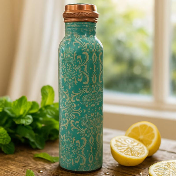 Comfy Homes 100% Copper Water Bottle, 1 Litre | Durable, Leak Proof & Rust Proof | Handicraft Finish & Timeless Luxury Design | Non-Toxic, BPA Free, Boosts Immunity & Yoga Health Benefits (Zen)