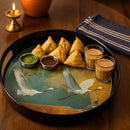 Comfy Homes Round Melamine Tray | Durable, Stackable Serving Tray | Premium Printed Serveware for Kitchen, Dining Table, Coffee Table, Office Desk, Parties, Snacks, Breakfast & More (Bird)-2