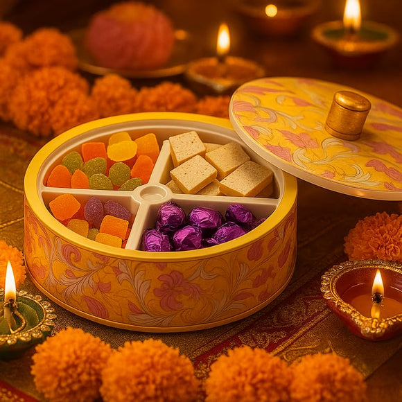 Comfy Homes Dry Fruit Container Collection | Dry Food Storage Box I Gifting Use I Multi-Purpose Box I Serving Platter with 4 section (Petals and Leaves)