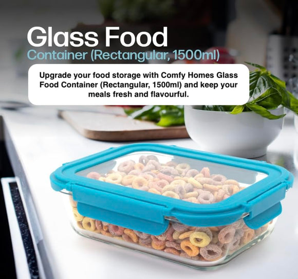Comfy Homes Collapsible Glass Container Set of 1 | Lunch & Storage Box for School, Office | Easy to carry and Durable |(1500ml)