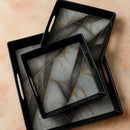 Comfy Homes Durable Multi-Use Premium Printed Rectangular Melamine Serve Ware Set with 3 Trays (Small, Medium & Large) (White Pyramids)-3