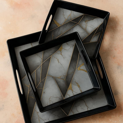 Comfy Homes™ Premium Multi-Purpose Melamine Tray Set (Set of 2)(Medium & Large) (White Pyramids)