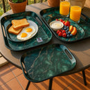 Comfy Homes Durable Multi-Use Premium Printed Rectangular Melamine Serve Ware Set with 3 Trays (Small, Medium & Large) (Sea Breeze)-2