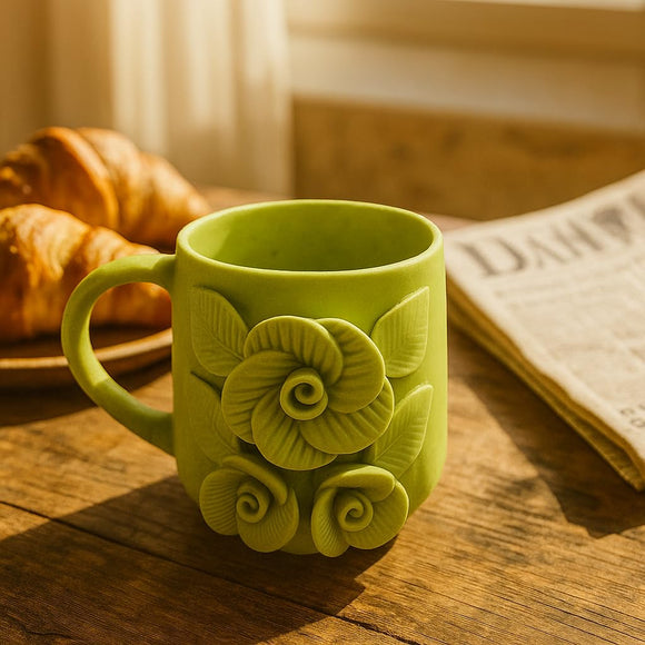 Comfy Homes Ceramic Milk and Coffee Mug | Premium Stoneware Cup for Hot & Cold Beverages | Stylish Brown Modern Design | Perfect for Tea, Milk, Coffee & Gifting (Green)