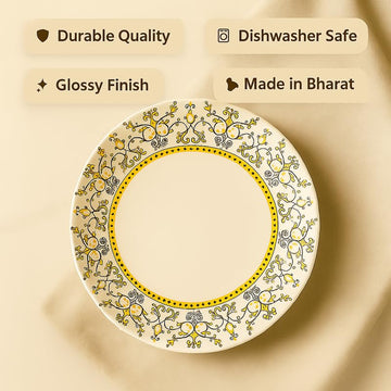 Comfy Homes Round Melamine 41 Pcs Dinner Set | 6 Dinner Plates, 6 Small Plates, 1 Serving Tray, 3 Big Serving Bowls with Lid, 12 Small Bowls, 6 Spoons, 4 Serving Spoons (Amara Luxe) - 0