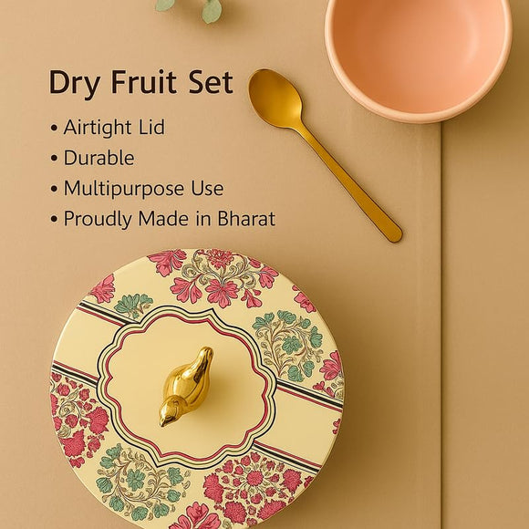 Comfy Homes Dry Fruit Container Collection | Dry Food Storage Box I Gifting Use I Multi-Purpose Box I Serving Platter with 4 section (White Garden)