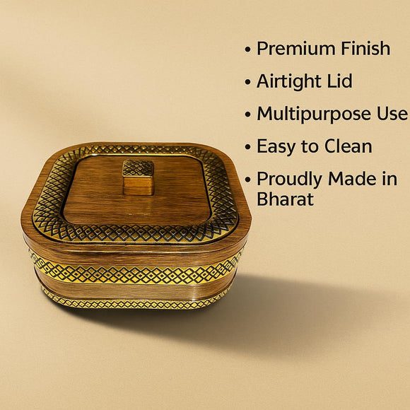 Comfy Homes Revolving Dry Fruit & Snack Storage Box | 4-Section Multi-Purpose Container | Square Shape Dry Food Organizer, Serving Platter & Gift Box for Home & Festive Use (Prestige)