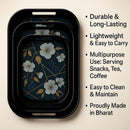 Comfy Homes Durable Multi-Use Premium Printed Rectangular Melamine Serve Ware Set with 3 Trays (Small, Medium & Large) (Blue Tulips)-5