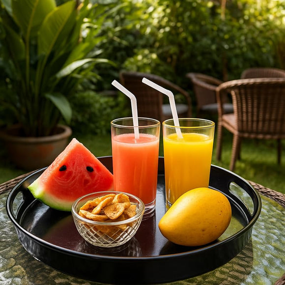 Comfy Homes Round Melamine Tray | Durable, Stackable Serving Tray | Premium Printed Serveware for Kitchen, Dining Table, Coffee Table, Office Desk, Parties, Snacks, Breakfast & More (Flower)