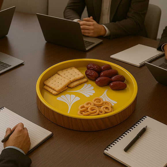 Comfy Homes Wooden Circular Platter | Handcrafted Round Serving Tray | Durable, Food-Safe and Eco-Friendly | Elegant Wooden Plate for Snacks, Fruits, Dry Fruits, Appetizers and Kitchen Decor (Brown)